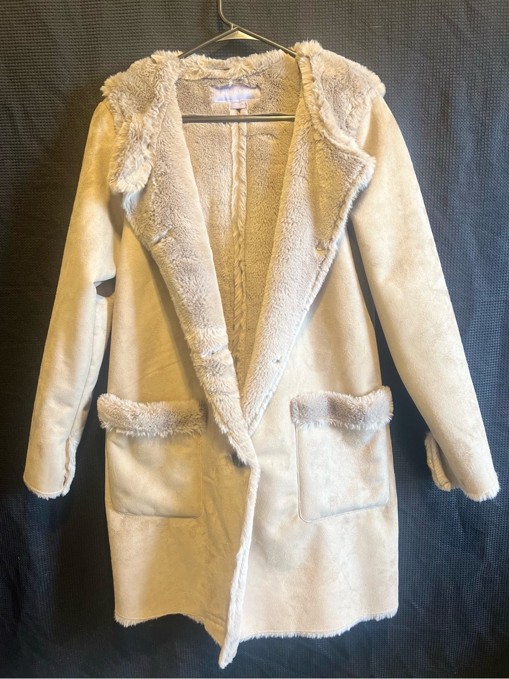 Laura Scott Women’s Faux Shearling Hooded Coat Beige Size Large L